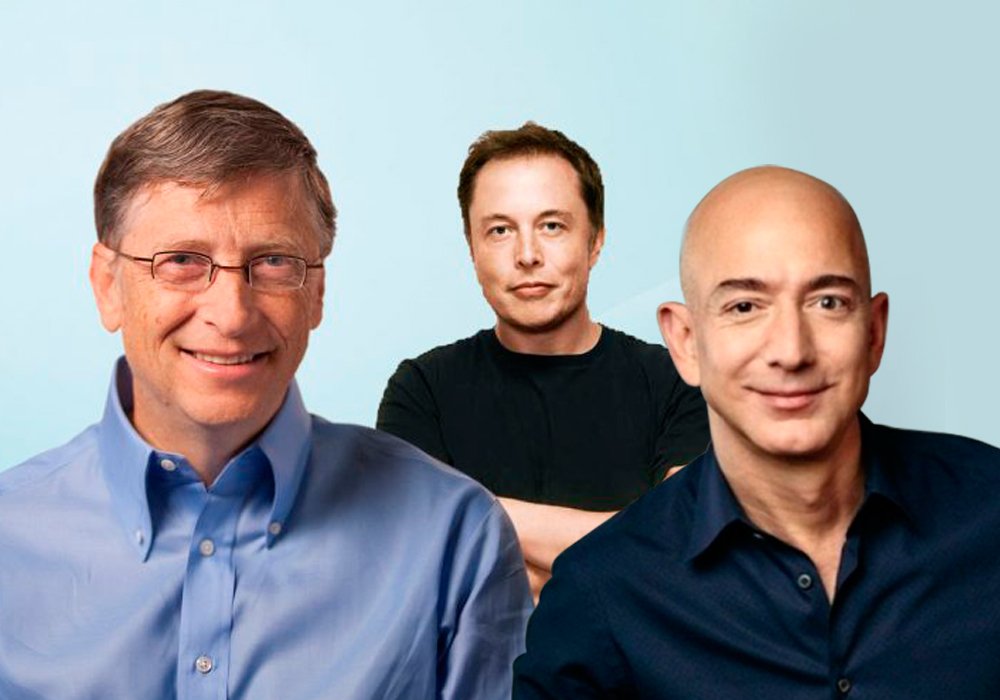 A világ leggazdagabb embere Jeff Bezos (jobbra), akit Elon Musk (középen) és Bill Gates (balra) követ. Buffetthez és Soroshoz hasonlóan adóelkerülésben is jeleskednek